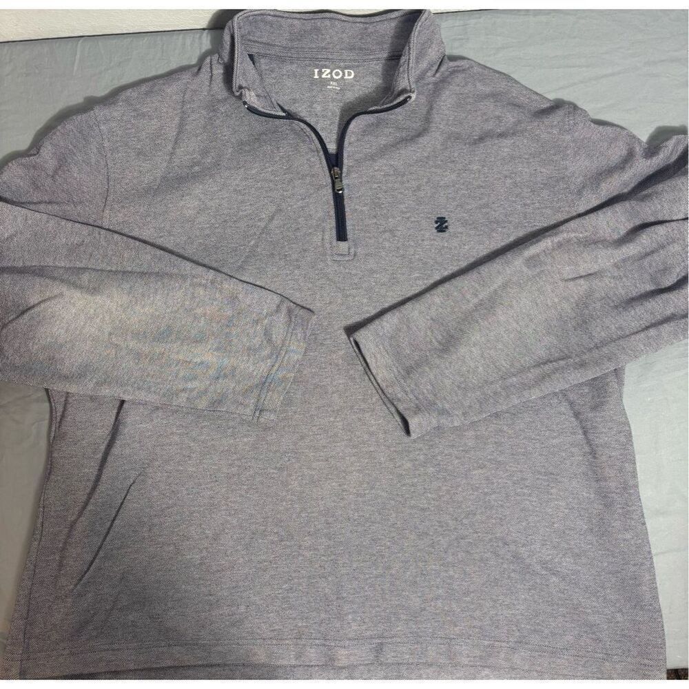 IZOD Sweatshirt Mens 2XL XXL Gray 1/4 Zip Pullover Fleece Golf Stand Collar